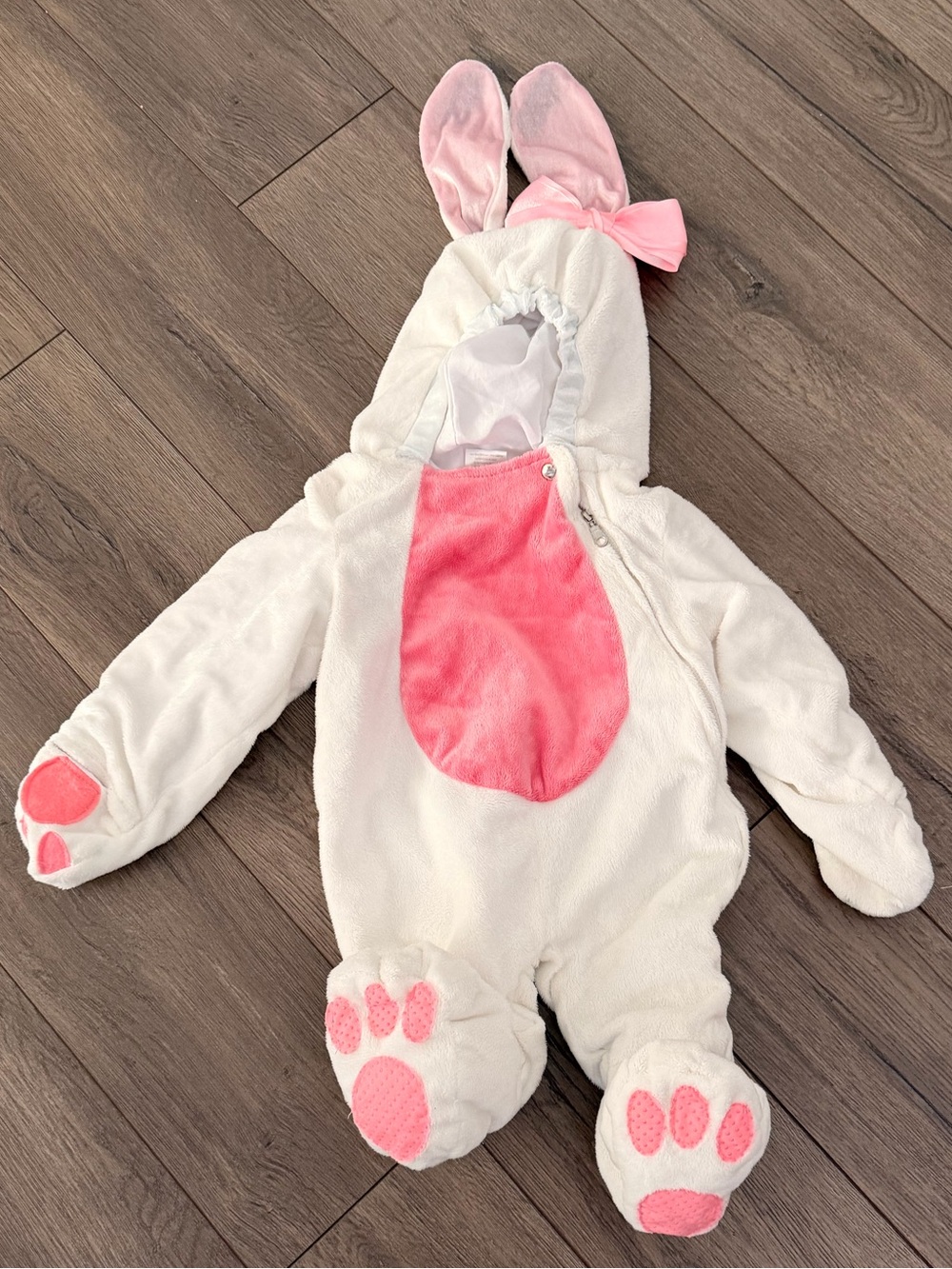 Pink & White Bunny Plush Baby Costume Romper 9-12 months